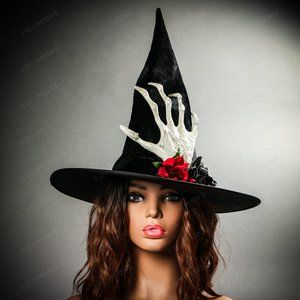 Halloween Witch Hat Wizard Costume Hand Skeleton